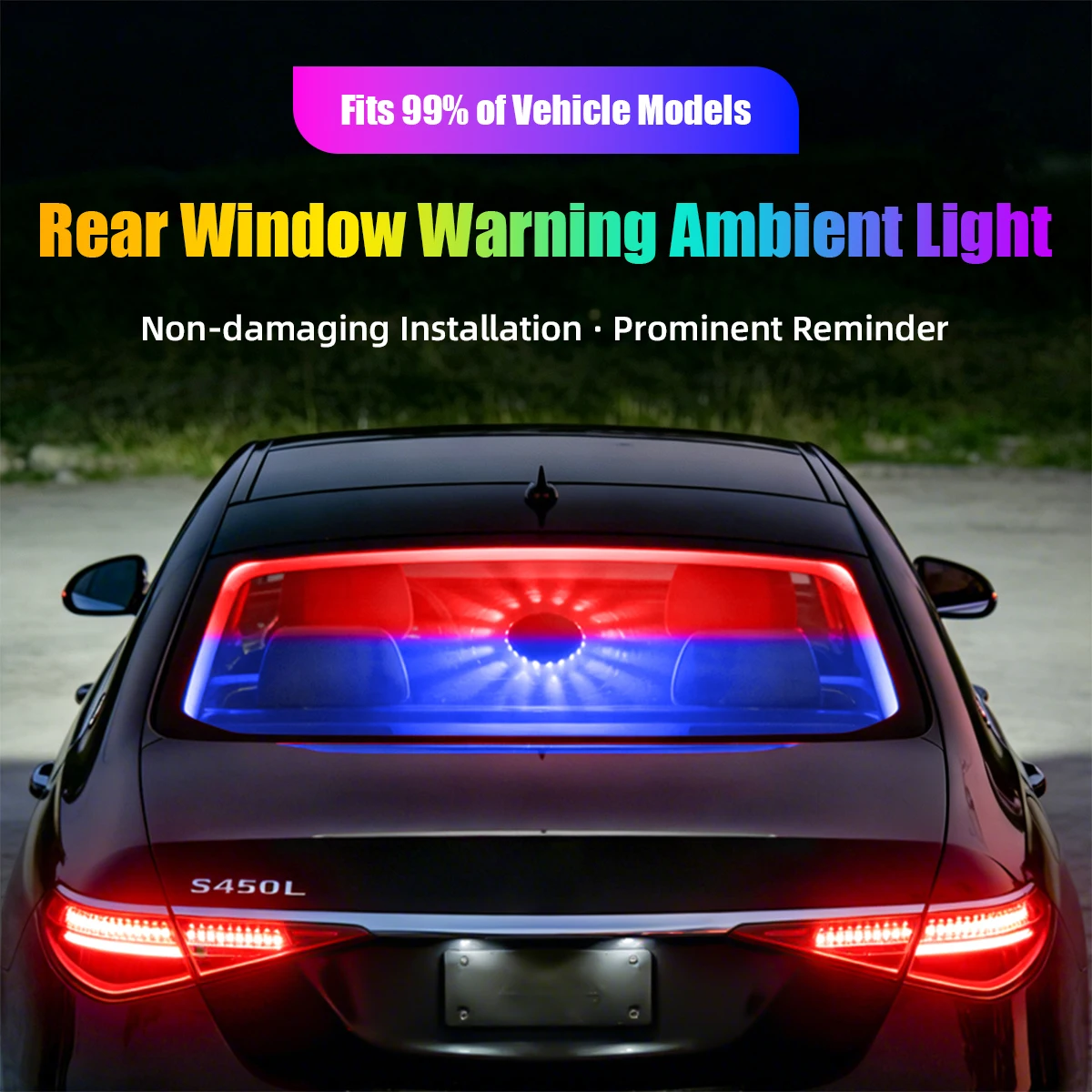 Auto Rear Windshield RGB LED Warning Ambient Light USB Remote DJ Effect Car Rear Window Safety Alert Interior Decorative Lamp