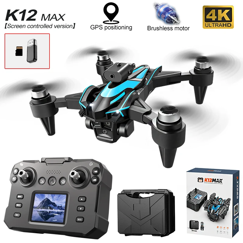 K12max Dron FPV z trzema kamerami HD Wyświetlacz ciekłokrystaliczny RC Quadcopter Bezszczotkowy silnik Fotografia lotnicza Dron przepływowy optyczny