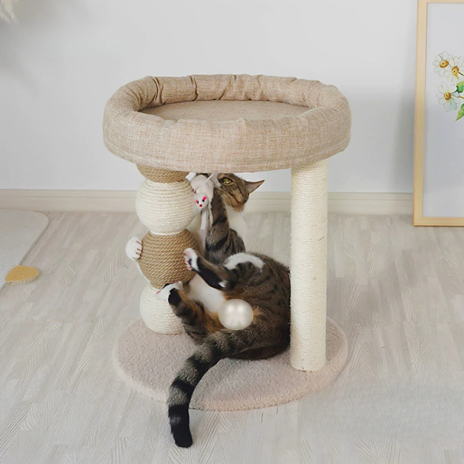 

Cat climbing frame cat nest integrated small does not occupy the four seasons linen bantam cat shelf jumping platform scratching