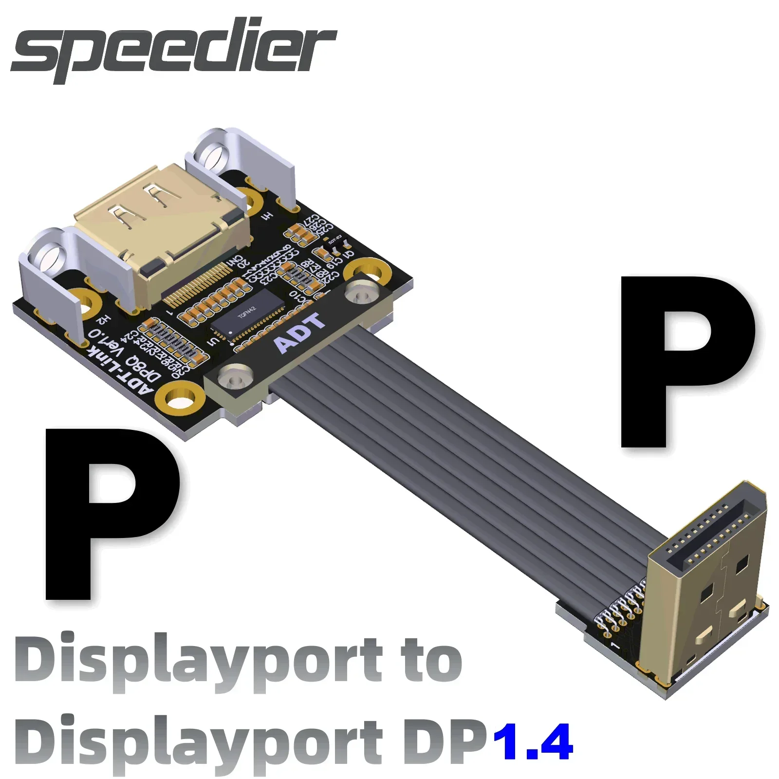 ADT-Link DisplayPort 1.4 สาย DP ถึง DP V1.4 สายริบบิ้นแบน 90 องศา w GPU Mount Bracket PC GPU Extender