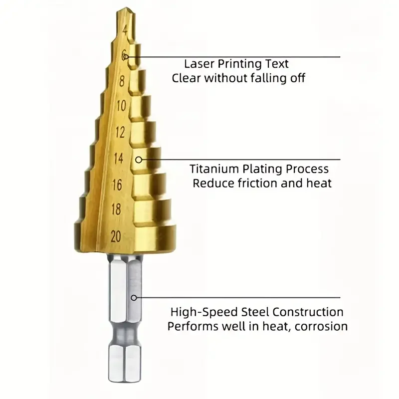 Imagem -04 - Conjunto de Brocas de Passo Revestido de Titânio Hss Straight Groove Hex Shank Ferramentas de Broca Bolsa de Pano Pcs 312 4-12 420 432 mm