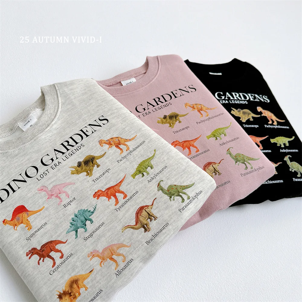 Children Autumn Sweatshirts BELLBELL New Kids Boys Cartoon Dinosaur Long Sleeves Tees Round Collar Simple Toddler Boys Pullovers