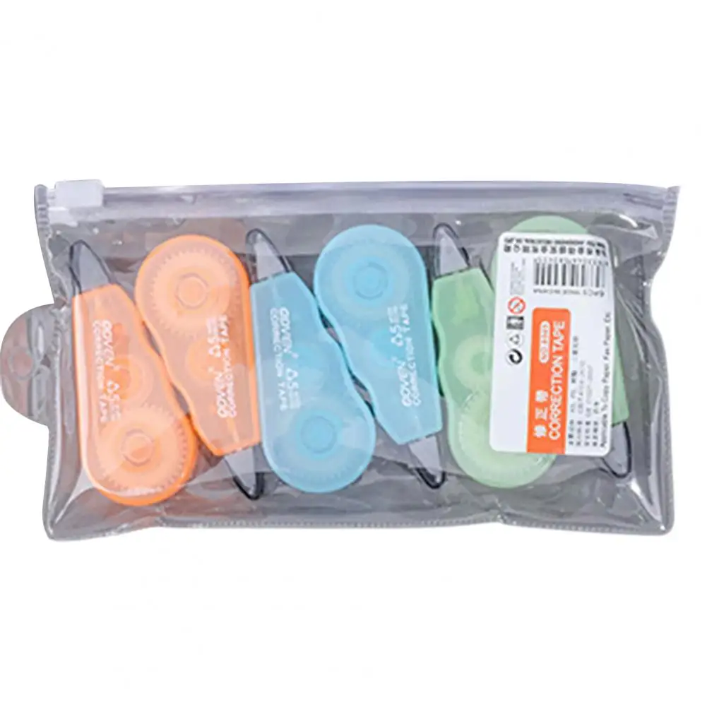 Fita de correção para o Estudante, Soft Plastic Cream Color Glue Roller, Erro Eraser, Material Escolar, Papelaria, 6Pcs por Conjunto