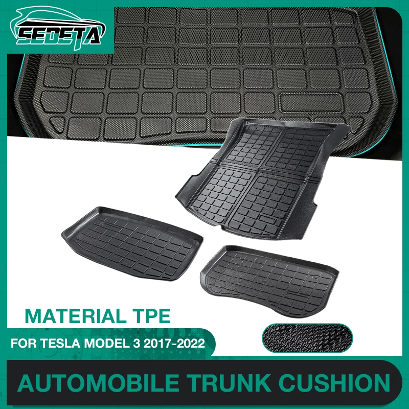 Folding Front And Rear Trunk Pads Eco-friendly Leather Waterproof And Wear-resistant Easy To Clean For Tesla Model 3 2017-2022