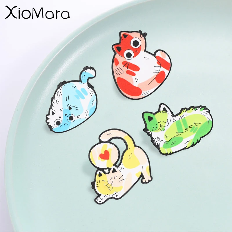 Cartoon Graffiti Colorful Cat Badge, Cute Chubby Cat Enamel Pin, Fashion Backpack Clothing Accessory, Cute Gift For Cat Lovers
