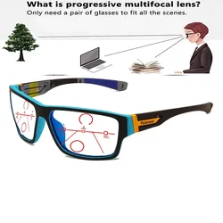 Sport Style Blue Handcrafted Frame One-piece Nose Pads Fashion Progressive Multi-focal Reading Glasses +0.75 To +4