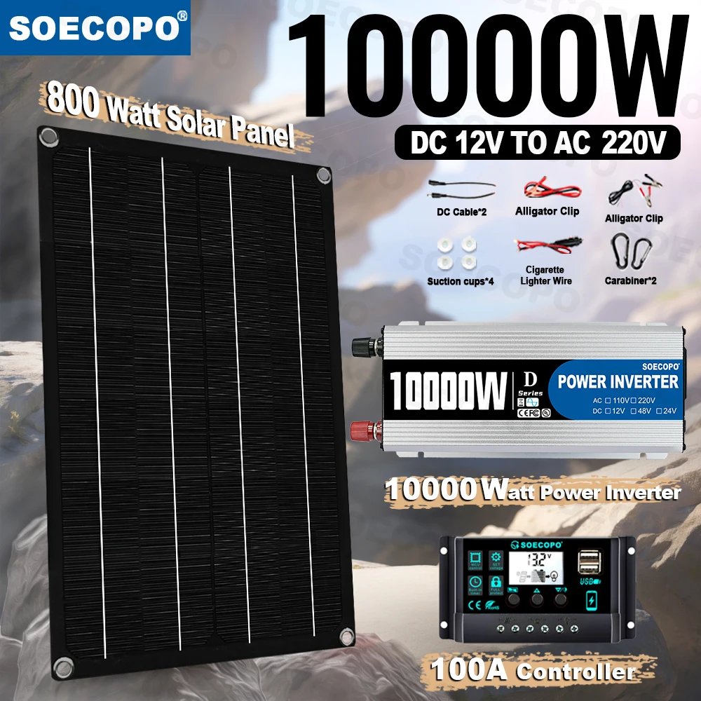 

10000W Solar Power Station System 800W Panel 100A MPPT Controller 12V to 220V Inverter for Camping/RV/Home Emergency Backup