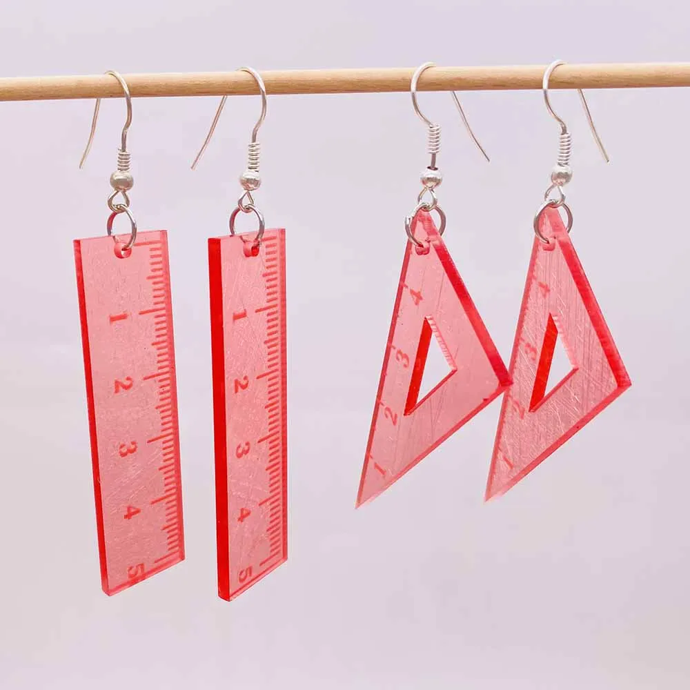 Fashion Funny Teacher Jewelry Creative Triangle Ruler Drop Danlge Earrings Jewelry for Women Teacher's Day Gifts