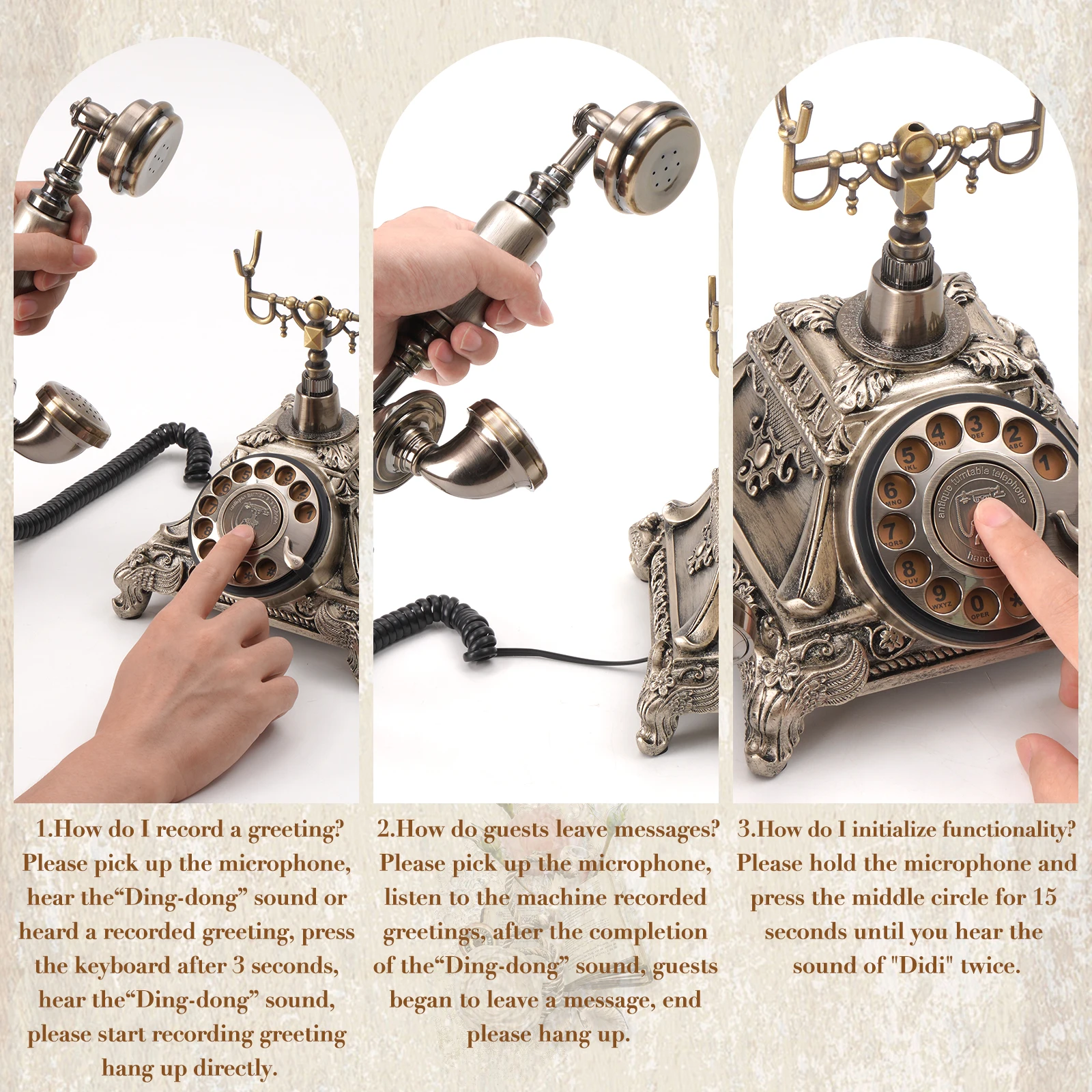 Audio Message Book Voice Record Vintage Telephone Recorder Wedding Phone Customized w/ Voicemail Best Wishes for Birthday Party