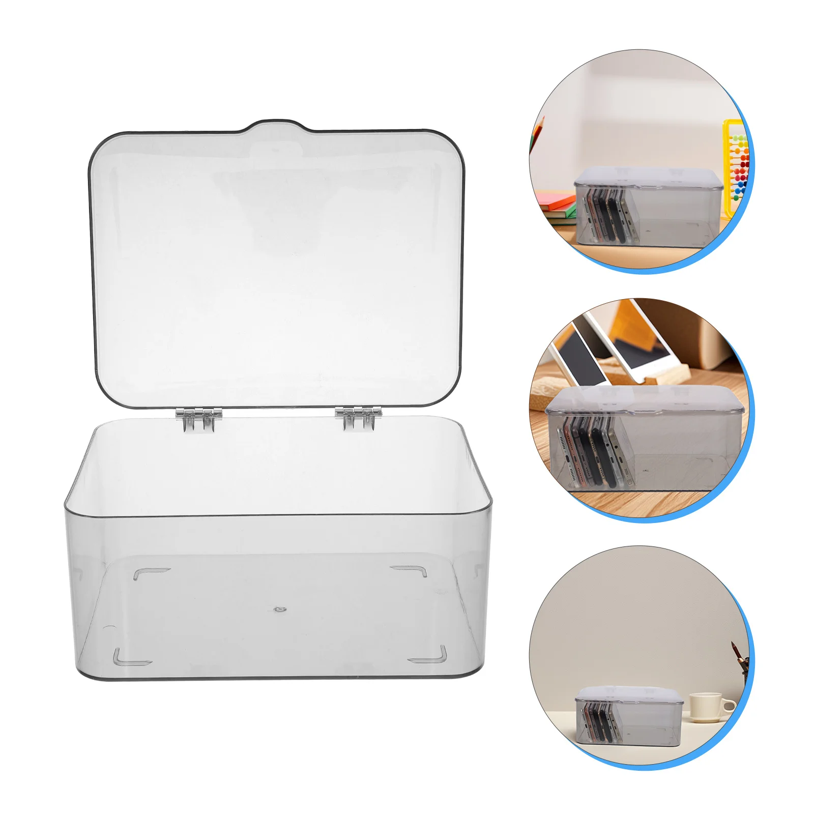 

Grey Desktop Storage Organizer Clear PP Material with Lid for Jewelry Beads Stickers Scrapbook Paper Desk Supplies