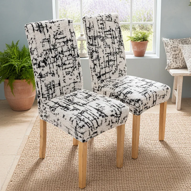 

Universal Dining Chair Cover Black White Printed Autumn Winter Elastic Thicken Plush Integrated Chair Slipcover Hotel Home Decor