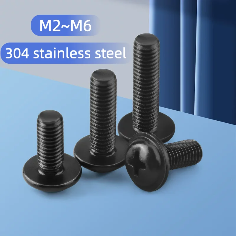M2 M2.5 M3 M4 M5 M6 Black Cross Recessed Phillips Pan Round Head With Washer Padded Collar Screw Bolt  304 Stainless Steel