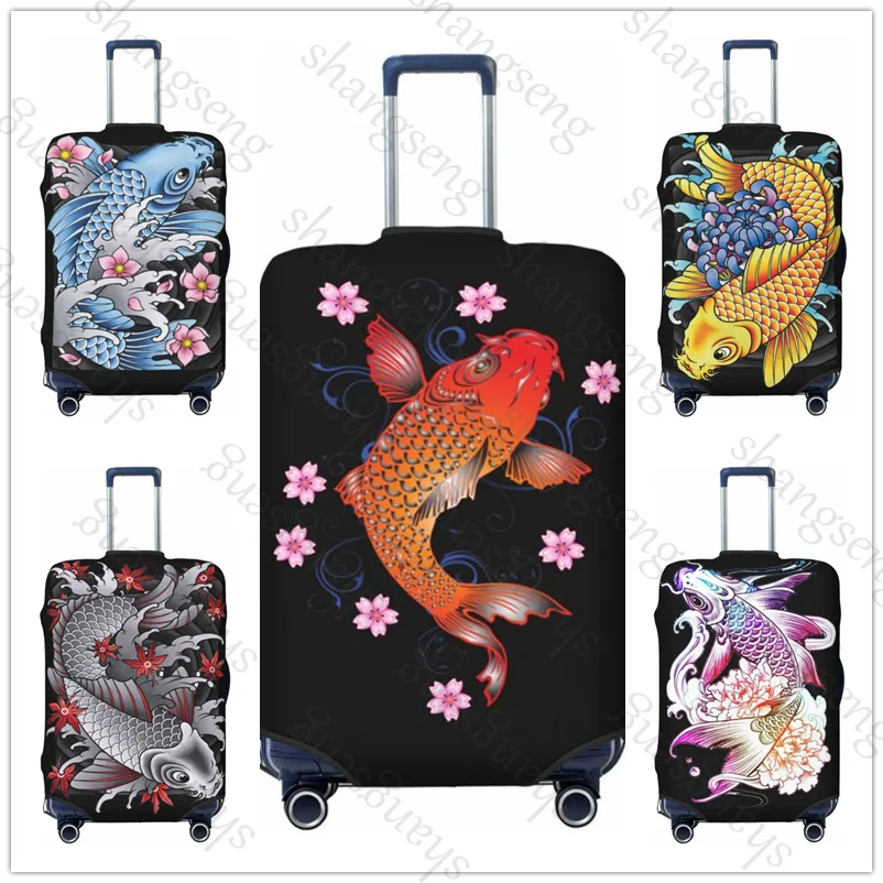 Carp Koi Cherry Blossom Travel suitcase protective case, suitcase cover, elastic protection, washable Luggage cover, 18-32 in