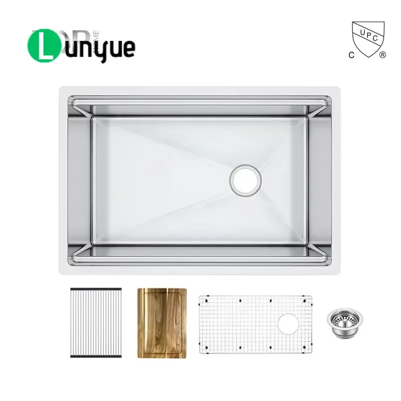 304 Stainless Steel Kitchen Sink Workstation with Cutting Board Drain Basket Filter and Rack Heavy Duty Prep Station for Home