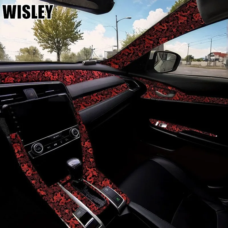 Self-Adhesive Car Interior Modification Vintage Embroidery Trendy Polyester Fabric Sticker for Door Panel ABC Pillar Renovation