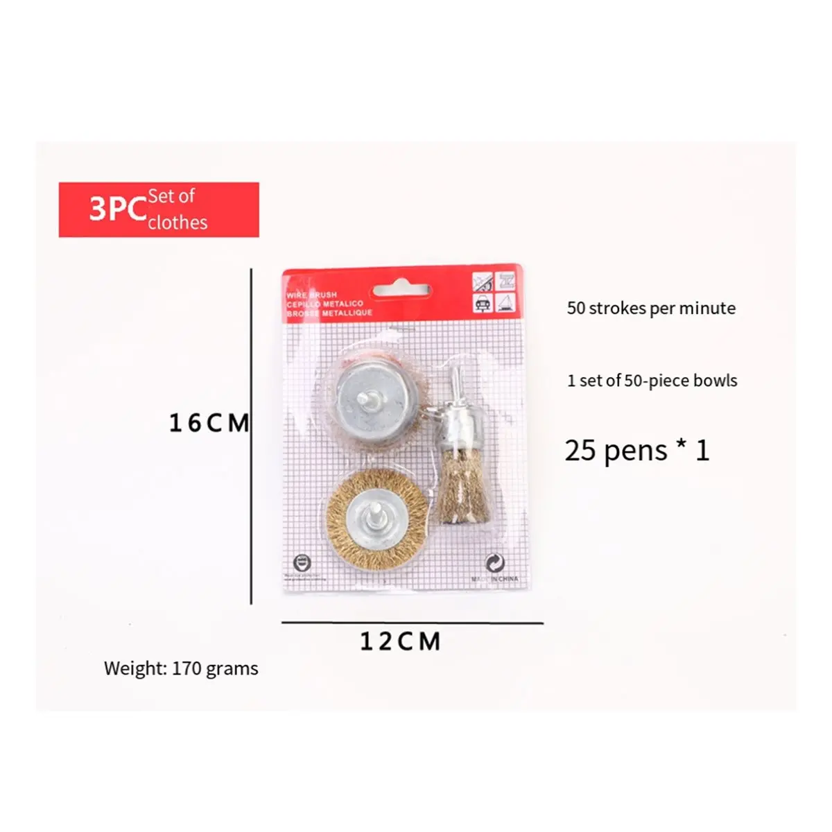 

Set 3pcs - 25mm Brush, 50mm Cup, 50mm Disc - Brass Wire for Metal & Wood Cleaning