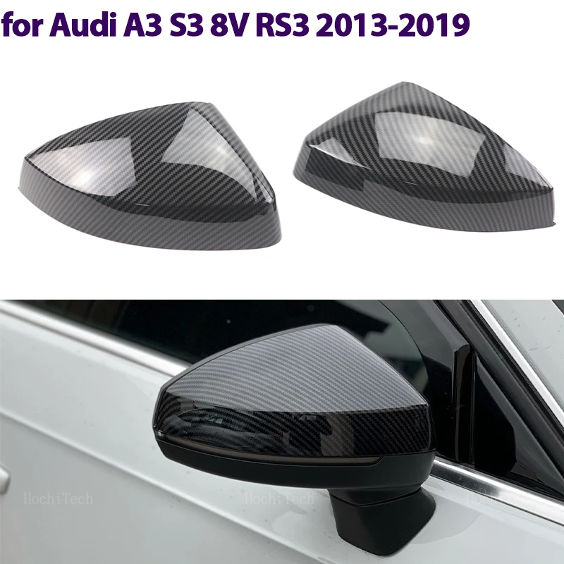 Replacement Rearview Side Mirror Covers Cap Carbon Fiber Pattern Glossy For Audi A3 S3 8V RS3 2013-2019 Side Assist Caps