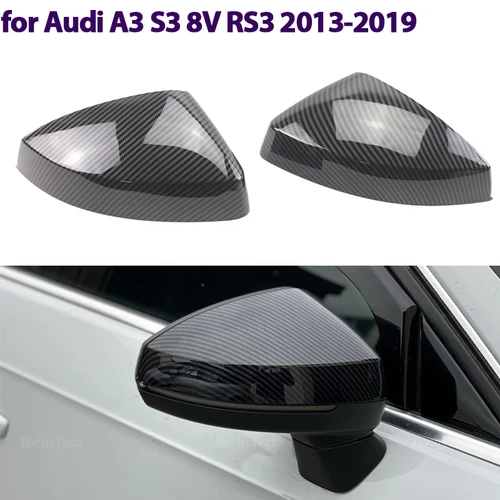 Reemplazo de cubiertas de espejo retrovisor lateral, tapa con patrón de fibra de carbono brillante para Audi A3 S3 8V RS3 2013-2019, tapas de asistencia lateral