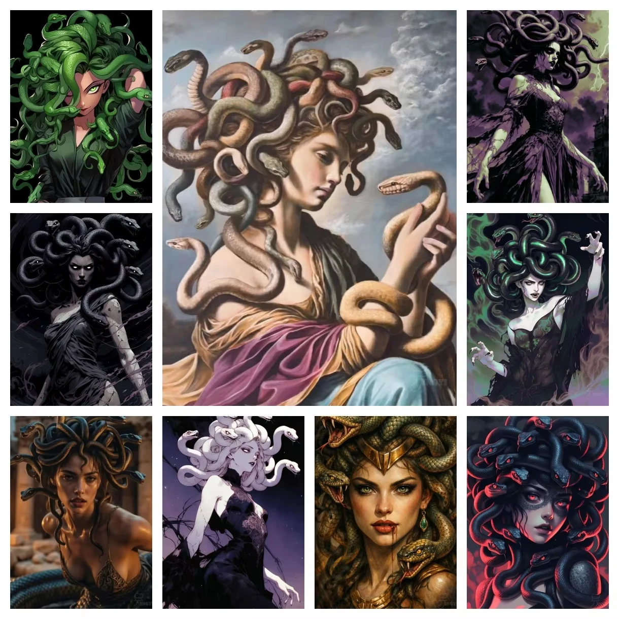DIY Diamant-Malerei-Set Medusa Gorgone Gotischer Griechischer Mythos Mosaik-Strass Wanddekoration Geschenkset für Erwachsene Bastler