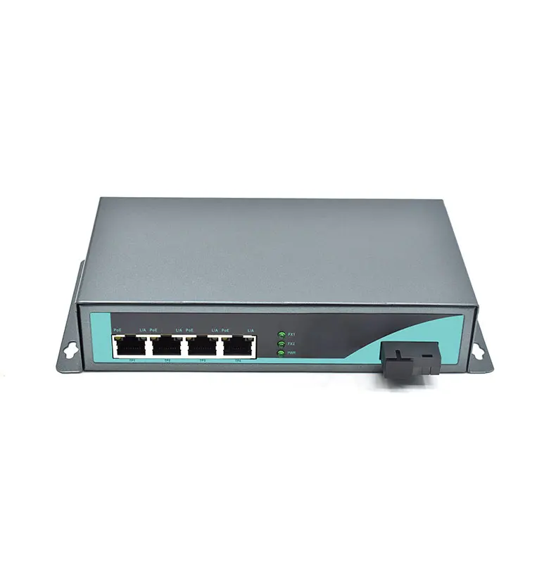 1000Mbps 4‑Port PoE Media Converter Unmanaged 1 SC Fiber Uplink Plug‑and‑Play Desktop Rack‑Mount Surveillance & SMB