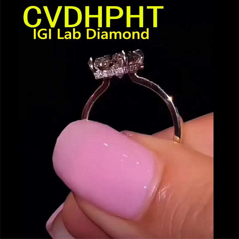 Personality Luxurious Solid 18K White gold Ring Lab grown dimaond ring IGI Radiant 1 2 3 cut D VS1 Wedding engagement ring ﻿