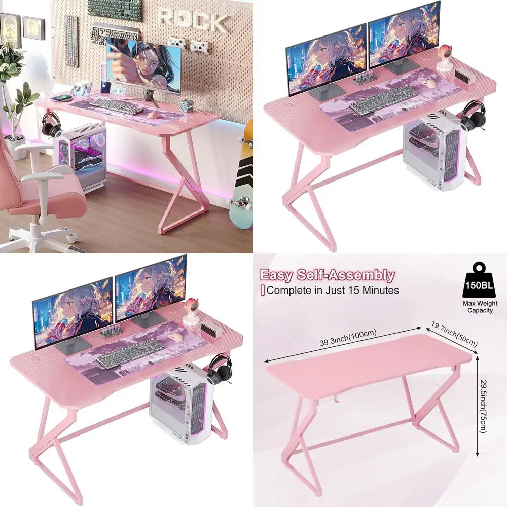 

Игровой стол Z-образной формы из углеродного волокна (40 шт.) с крючком для наушников для ПК и рабочей станции, розовый