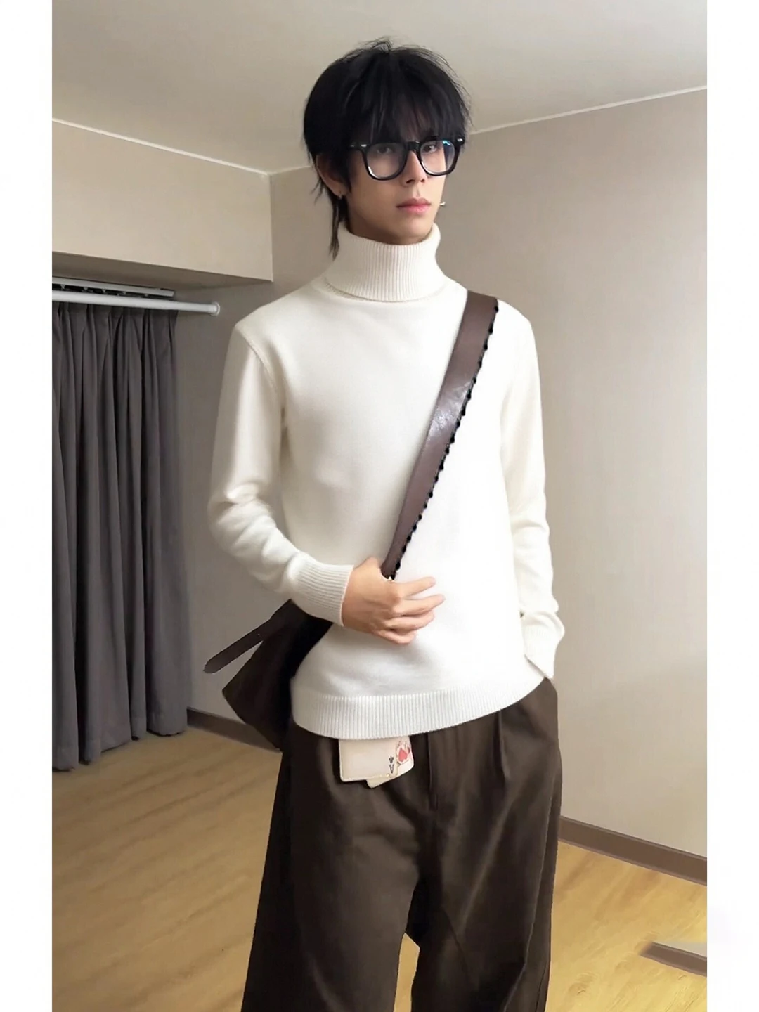 

Cleanfit White High Collar Men's Knitwear Soft Cozy Inner Wear Autumn Winter Fashion Sensation Lazy Style Long Sleeve Sweater