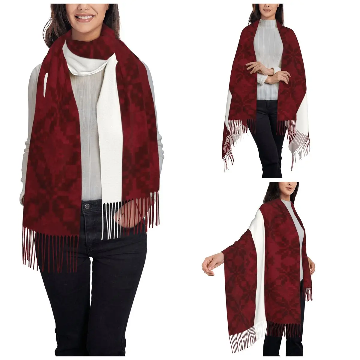 Latvian Flag With Traditional Pattern Scarf for Womens Fall Winter Cashmere Shawls and Wrap Long Scarves with Tassel