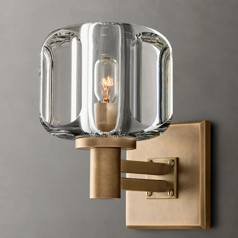 

American modern design minimalist wall lamp villa hotel bedroom Sconce circular metal glass home decoration wall lamp lighting