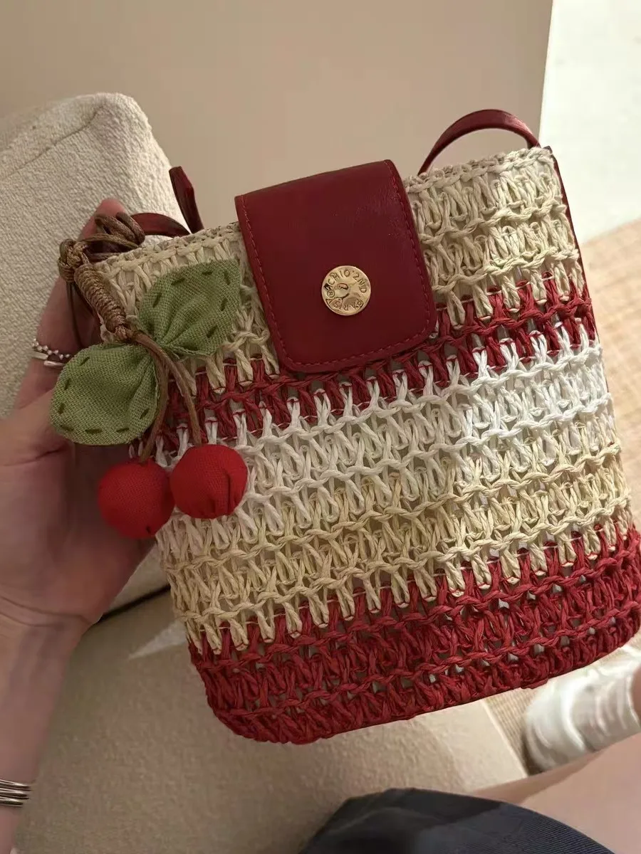 

Colorful Woven Bag Fashionable Versatile Casual Crossbody Bag Vacation Style Color Blocked Women's Woven Small Square Bag
