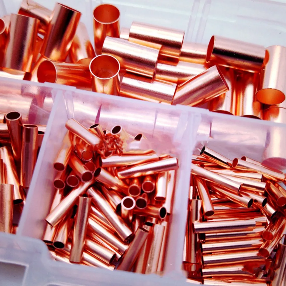 

HLES 250Pcs GT Copper Connecting Pipe Wire Joint Small Copper Tube Terminal Cable Lug Bootlace Ferrule Kit