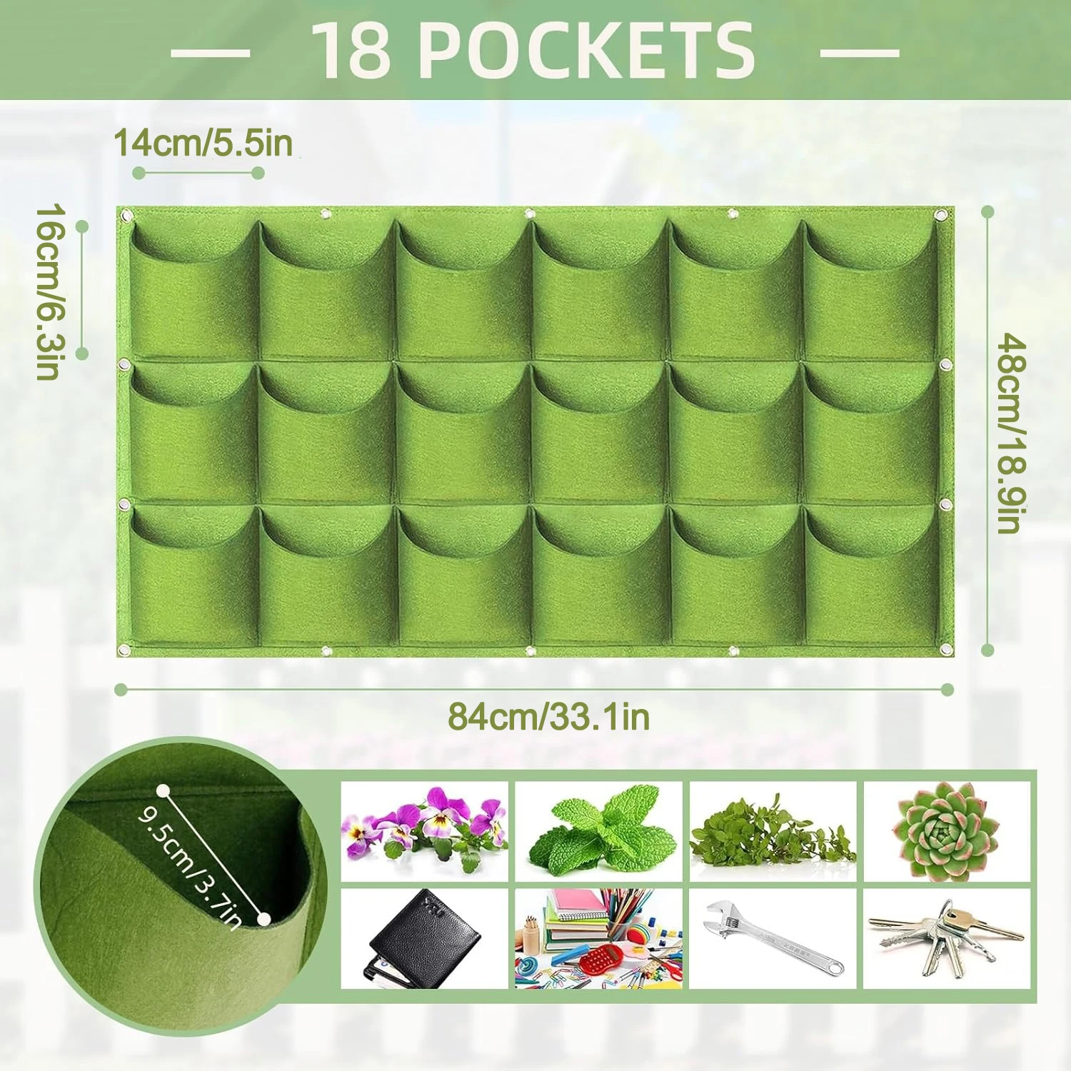 18/36/49 Pockets Vertical Garden Bag, Non-Woven Hanging Wall Planter for Herbs Strawberries Flowers, Space Saving Indoor Outdoor