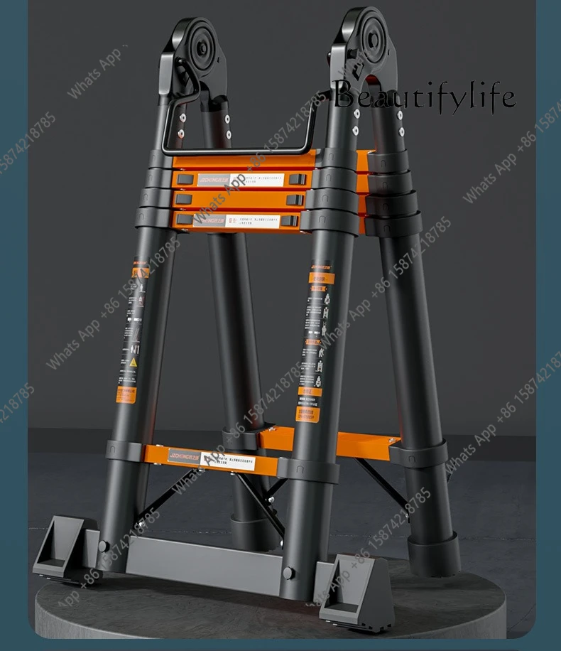 J Thickened Carbon Steel Telescopic Ladder Household Multifunctional Herringbone Ladder Bamboo Ladder Lifting And Folding Projec