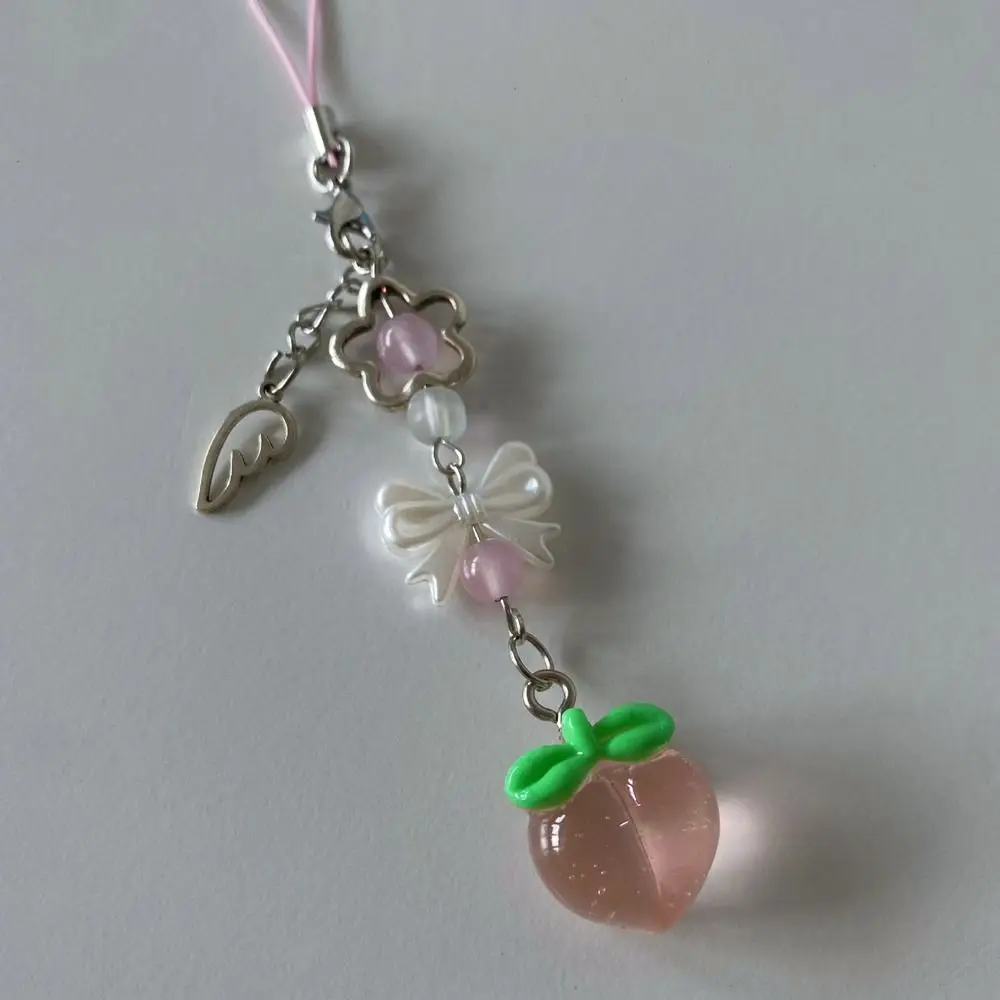 

Sweet Y2K Strawberry Phone Lanyard Transparent Beaded Fruits Phone Chain Pink Red Pendant Phone Strap Charm Cellphone Keychain