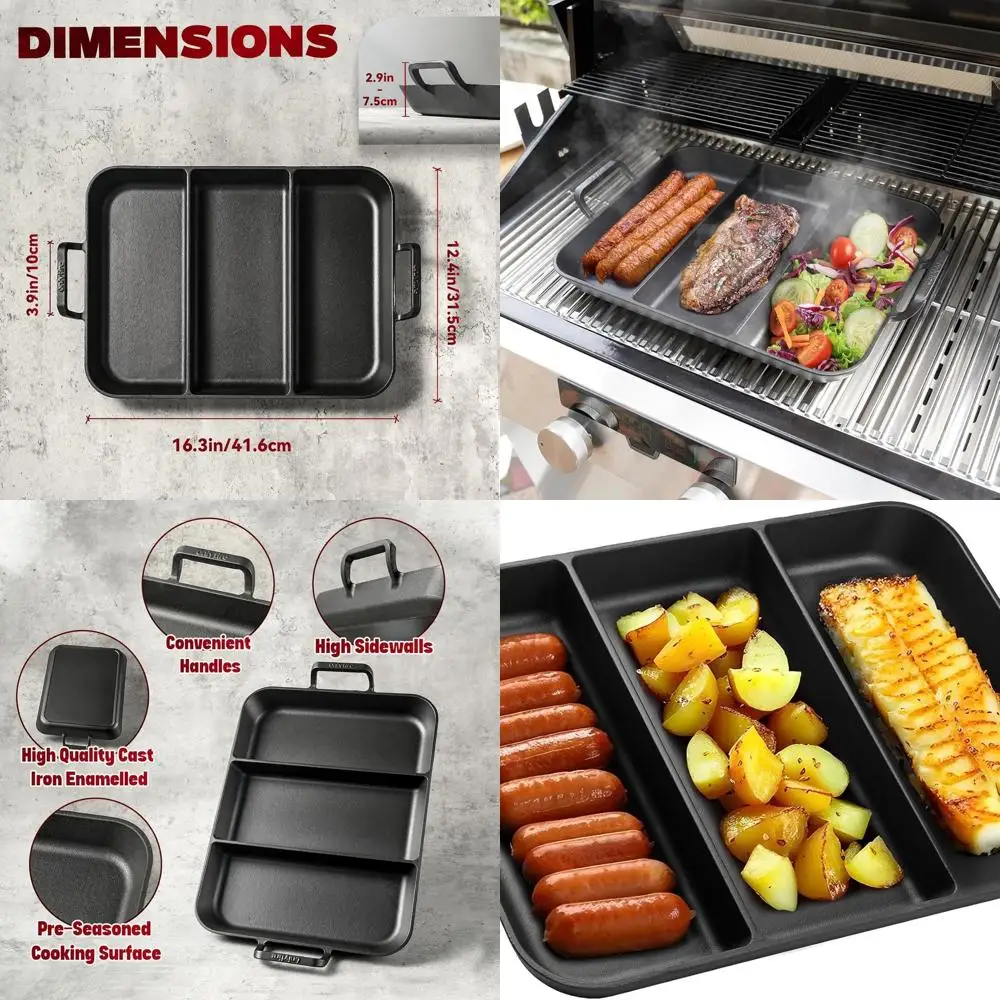 

16-Inch Cast Iron Griddle Pan with Nonstick Perforated Surface, Dual Handles, Suitable for Grills, Ovens, and Stovetops