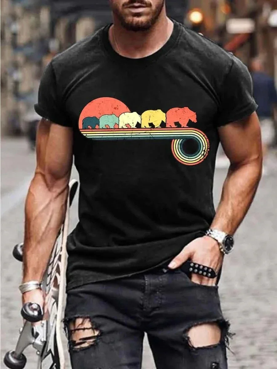 

2023 Summer Men's Printed Casual Crew Neck Short Sleeve T-Shirt Men's Rainbow Bear LGBT Funny Tee 3D Printed T Shirt