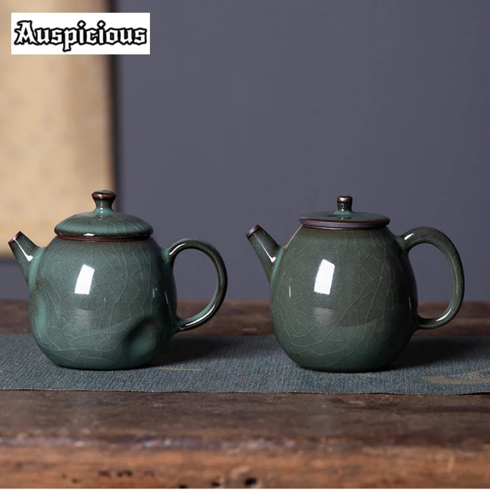 

200ml Handmade Longquan Celadon Teapot Ge Kiln Ice Cracking Iron Body Pot Tea Brewing Filter Kettle Chinese Teaset Craft Gifts