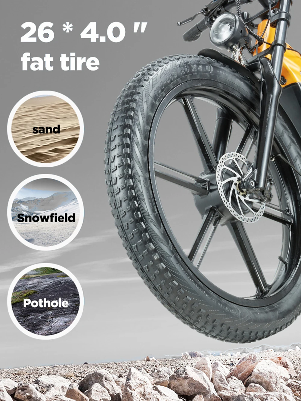 RandRide YX80M-2 Erwachsenen-Elektrofahrrad 45KM/H MAX Geschwindigkeit 90KM Reichweite 2000W Motor 26-Zoll-Reifen 48V 20AH Akku E-Bike