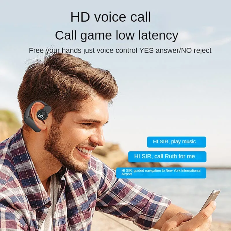 Bezprzewodowy zestaw słuchawkowy z zaczepem na ucho Bluetooth 5.4 Słuchawka 180 °   Słuchawki sportowe HiFi Stereo z redukcją szumów, obrotowe, wodoodporne