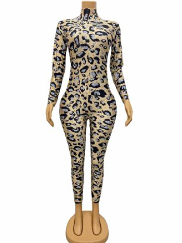 

High Quality Hot Diamond Elastic Leopard Print Jumpsuit 2024 New Fashion Customized Women'S Clothing