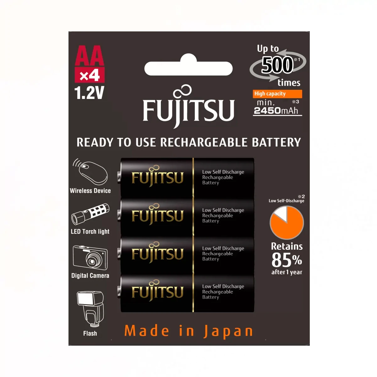 Fujitsu 2450mAh AA Rechargeable Battery with 4x Batteries