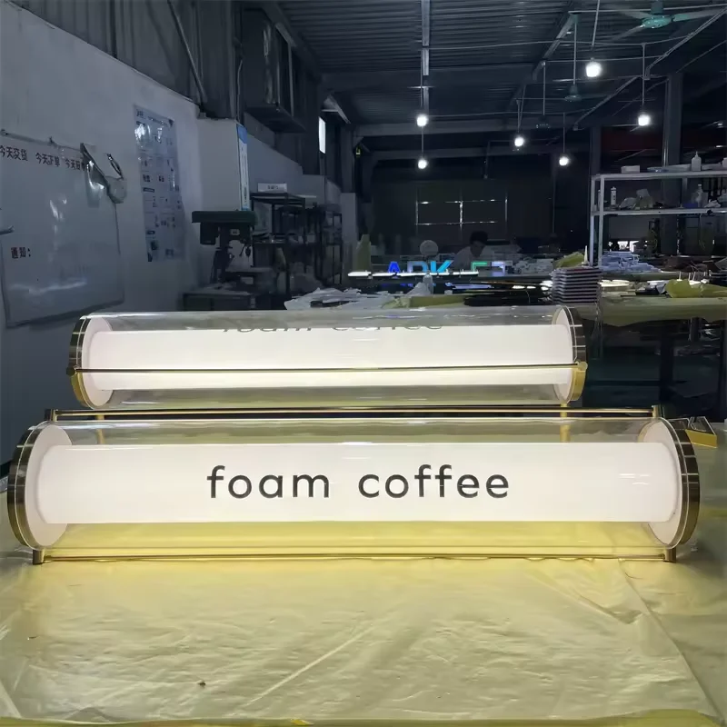 Acrylic Round Tube Light Box Kit Led Side Hanging Outside Waterproofs Signboard Light up Led Small Advertising Light Box