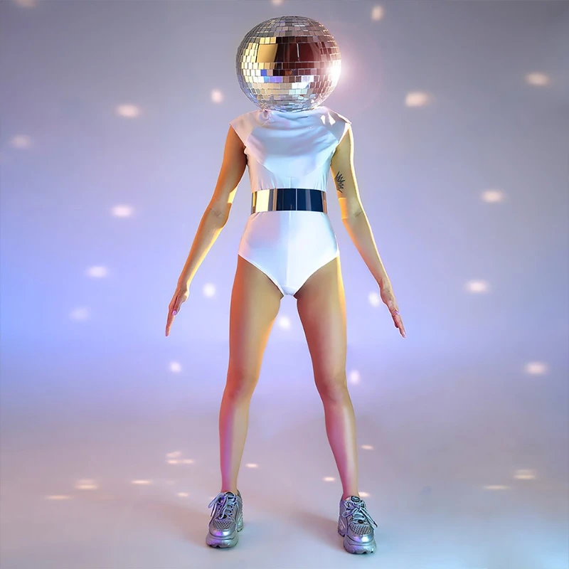 Disco Sliver Mirror Ball Helmet Gold Mask Cosplay Show DJ Nightclub Musical Festival Dance Party DJ Bar Stage Performance