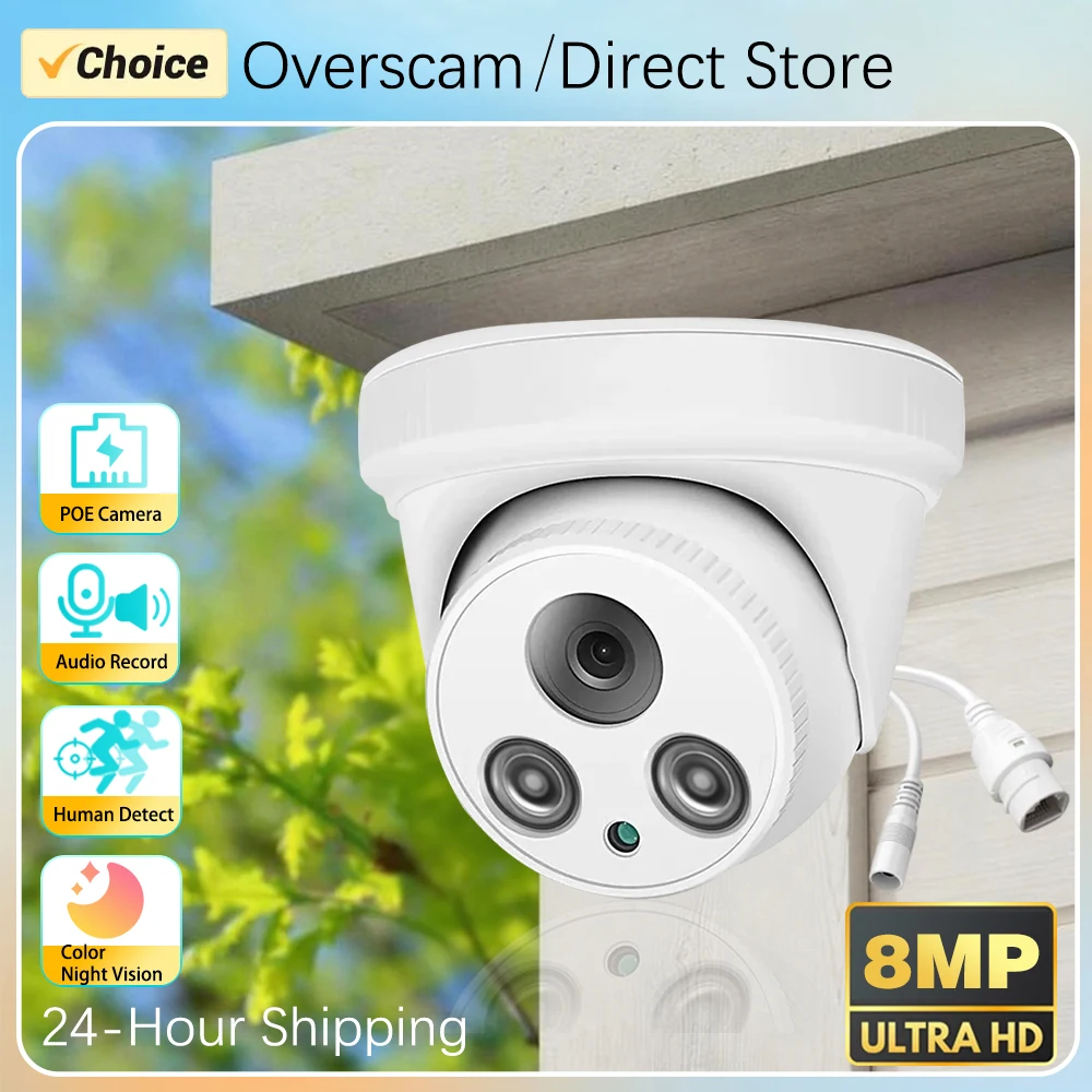 

4K RJ45 Network Metal Dome Camera IPC H265 8MP Dome Indoor CCTV Surveillance Eyeball Audio Record Color Night Vision Poe Camera