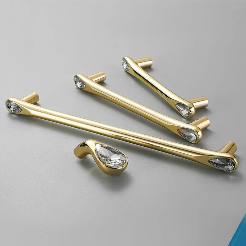 Gold Crystal Knobs Kitchen Cabinet Handles Shoebox Closet Door Pulls Drawer Knobs Wardrobe Pullers with Screws Hardware