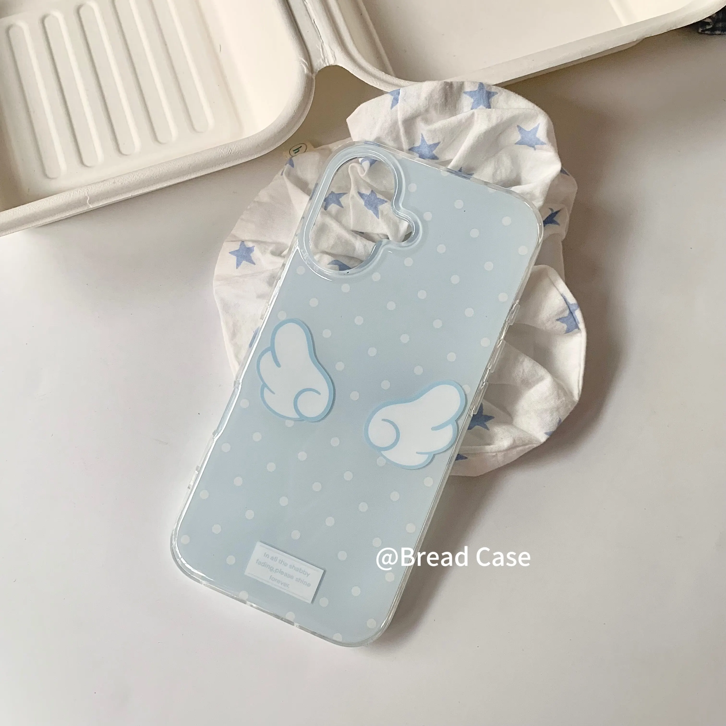 Milky Blue Polka-Dot Angel Wings Korean Phone Case For iPhone 17 Air 16 15 14 13 12 11 Pro Max Plus Y2K Cover Ins Advanced