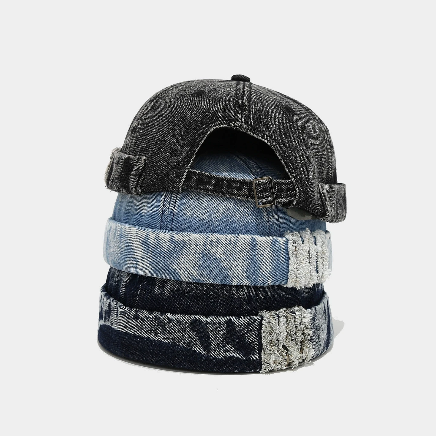 Unisex Washed Denim Melon Brimless Caps for Men Women Hip Hop Hats Retro Docker Caps Adjustable Dome Hats