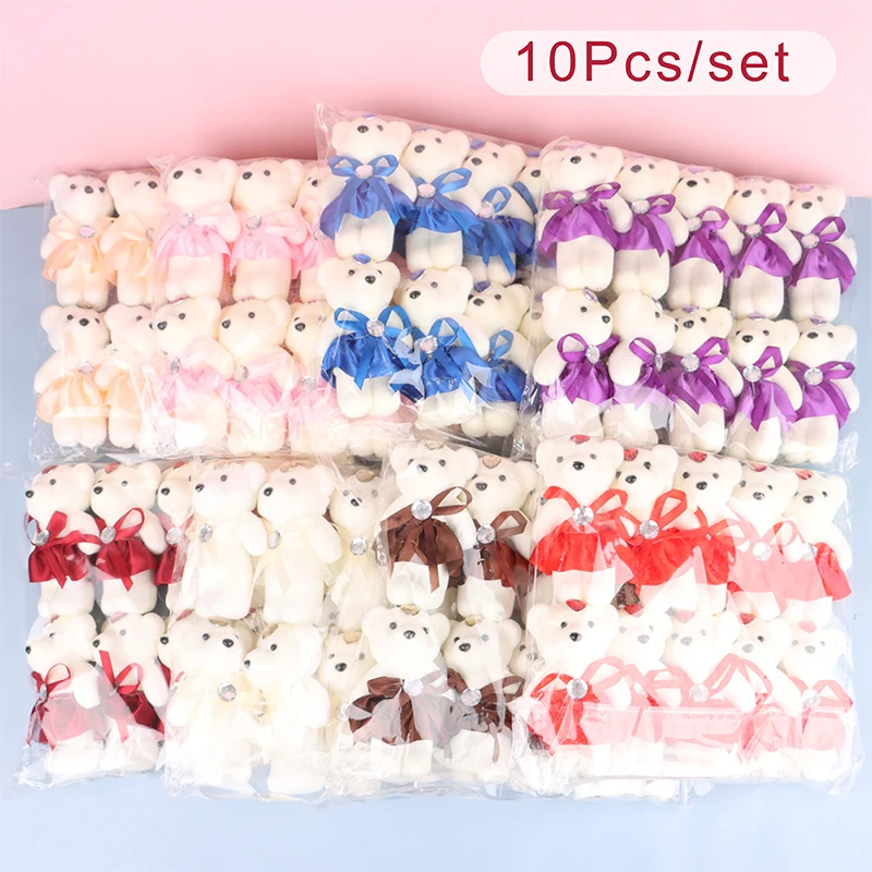 10Pcs 12cm Bear Flower Bouquet Toy Cartoon Doll Teddy Bear Bouquet Graduation Birthday Wedding Gifts Party Decor