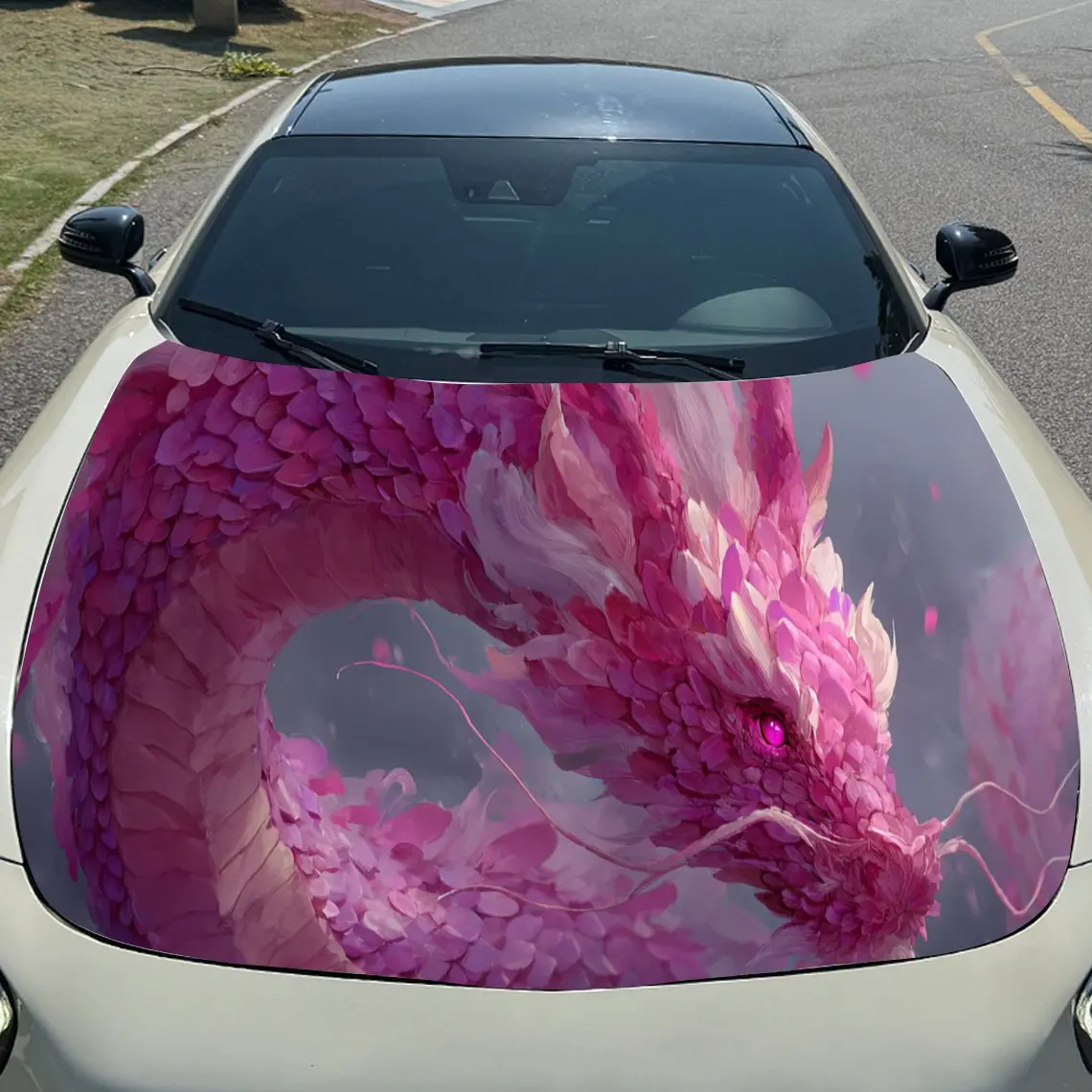 

Pink Dragon Fly Car Hood Sticker PVC Self Waterproof Stick, Striking Auto Exterior Accessories Decor Protect Gift for Car Lover