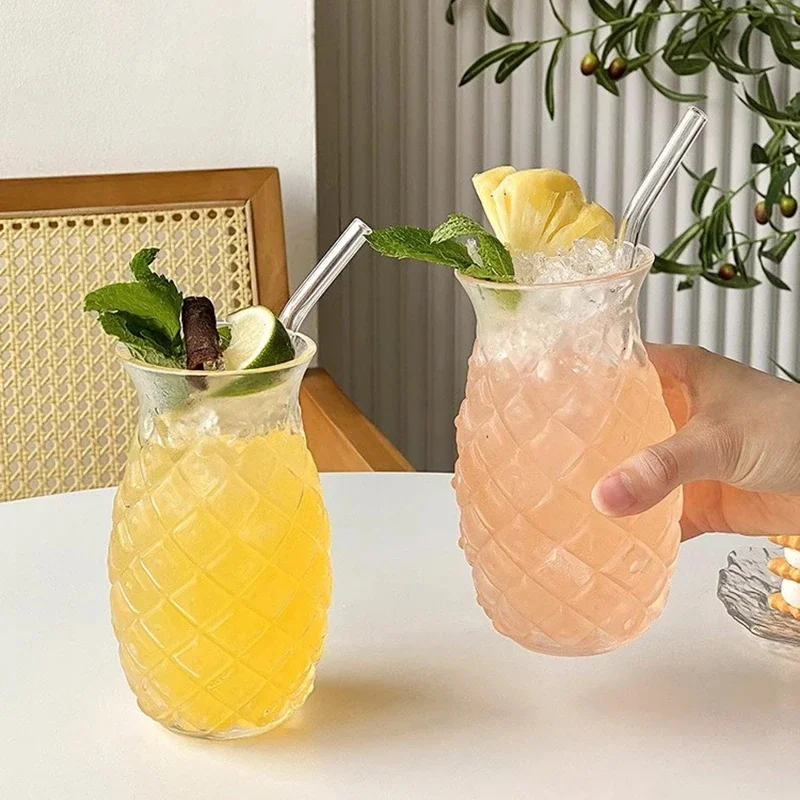 

Transparent pineapple glass water cup creative with straw ice coffee cup juice milk tea cup party water bottle to send friends